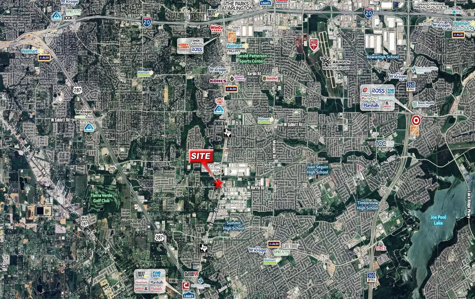 Regional aerial view around Arlington, Texas