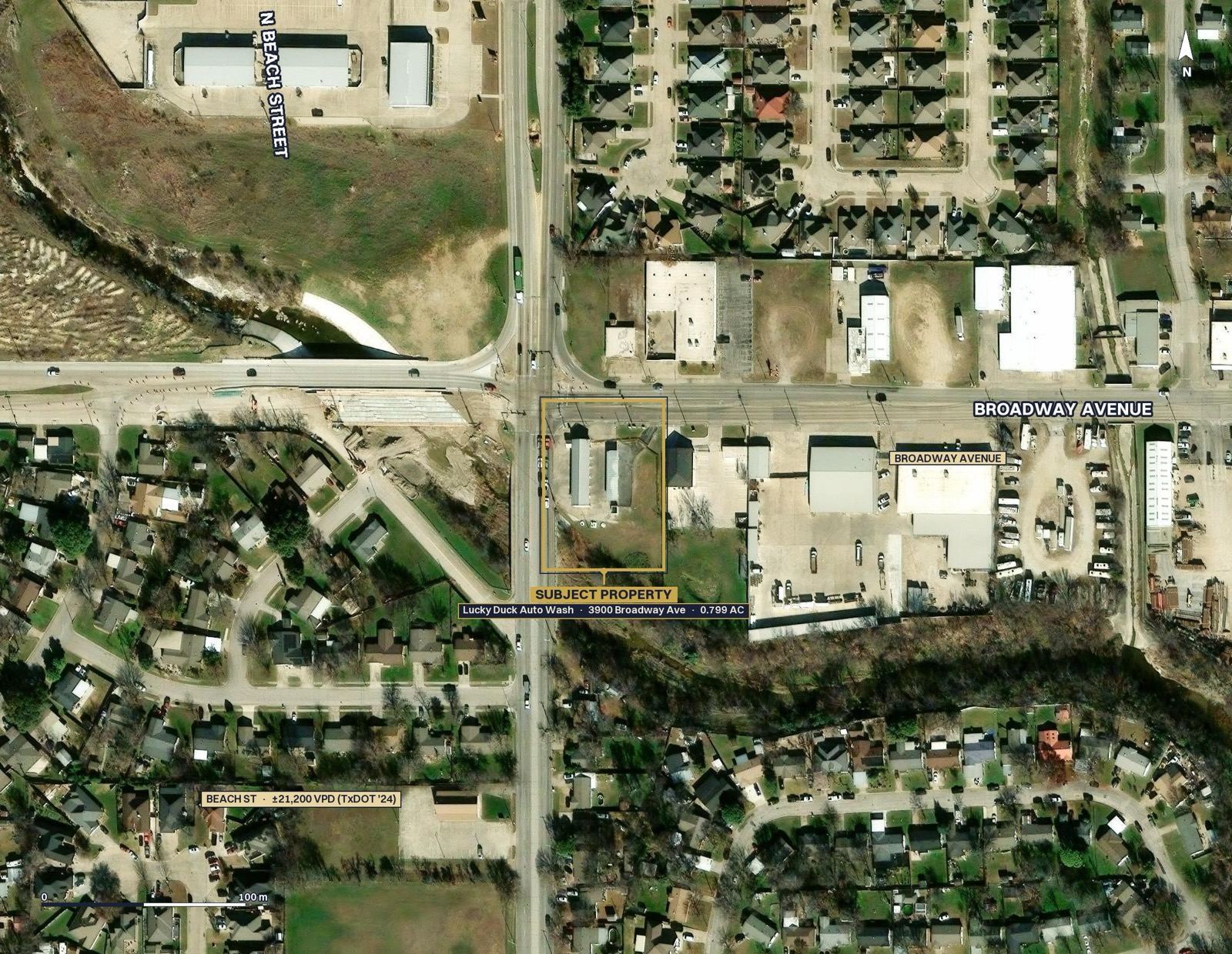 Site aerial with subject property and street labels