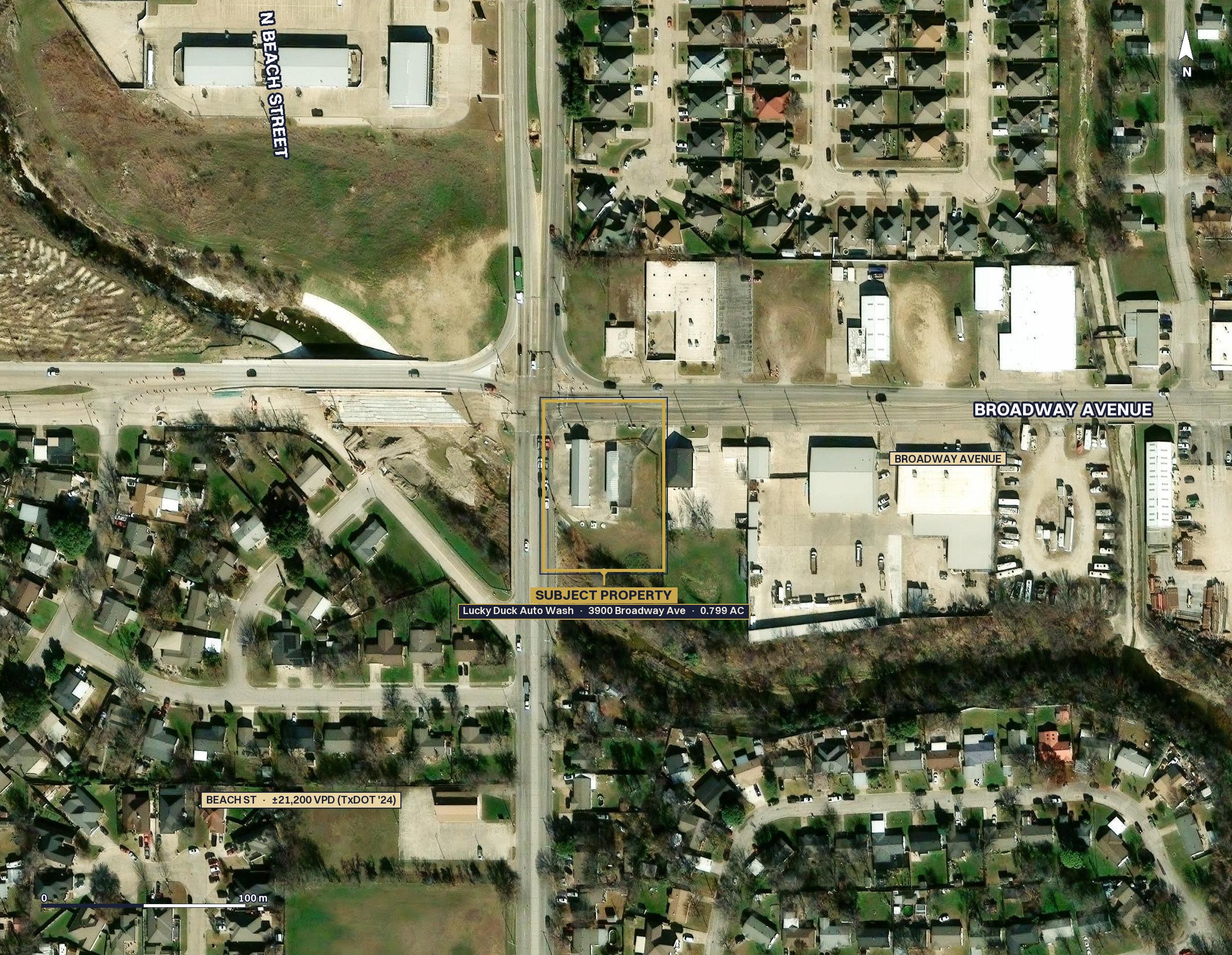 Site aerial with subject property and street labels